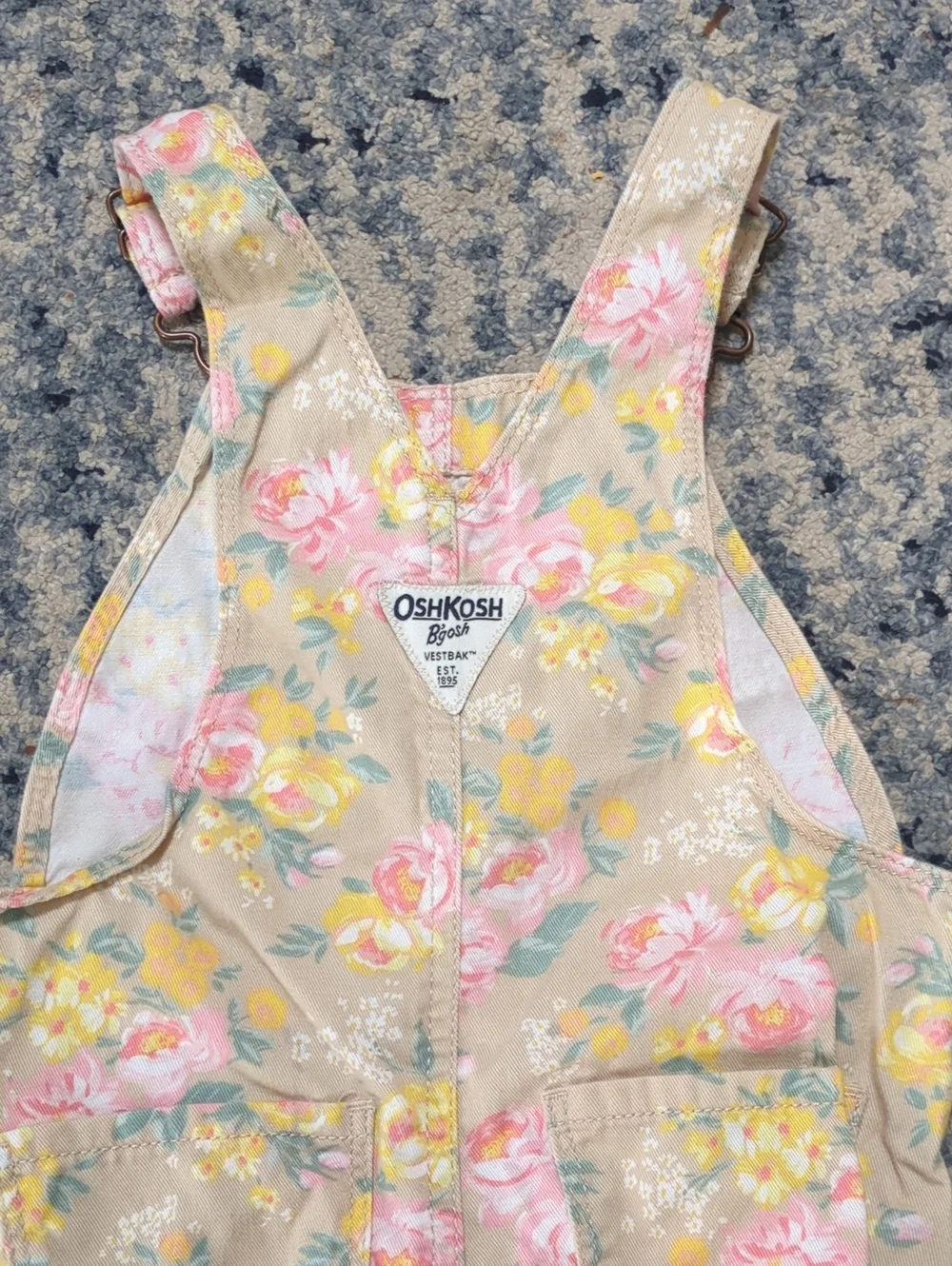 OshKosh B'gosh Tan Floral Girls' Overalls with Pink & Yellow Blossoms